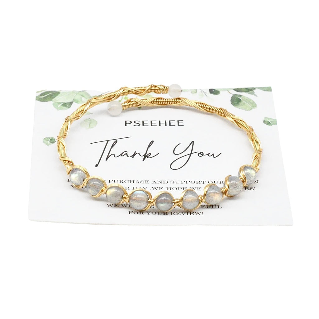 Handmade Genuine Rainbow Moonstone, White Labradorite 14k Gold Filled Wire Wrapped Bracelet, Adjustable Size Crystal Beads Birthstone Gemstone Bohemian Jewelry Gift for Women