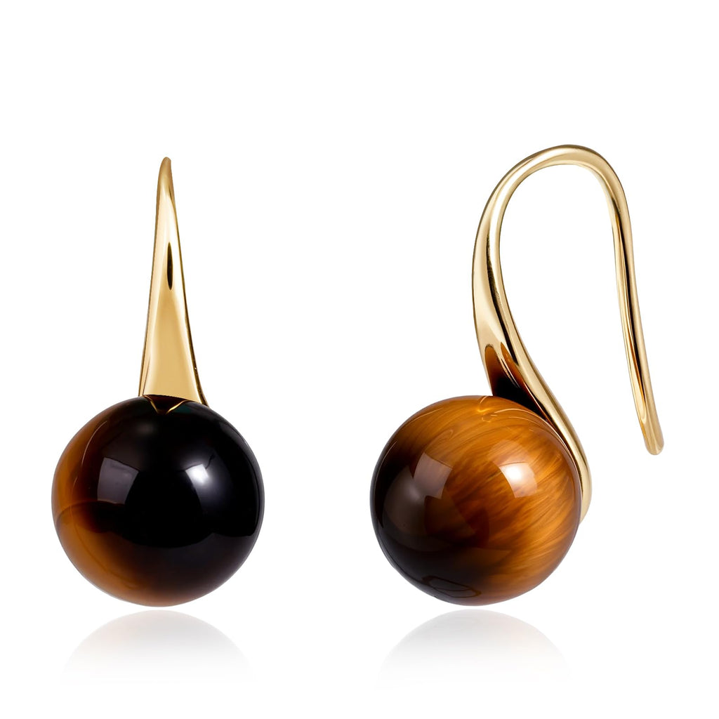 Aliyoham Gold Round Tiger Eye Hook Earrings for Women, Hypoallergenic Lightweight 14K Gold Plated Vintage Boho Jewelry for Women