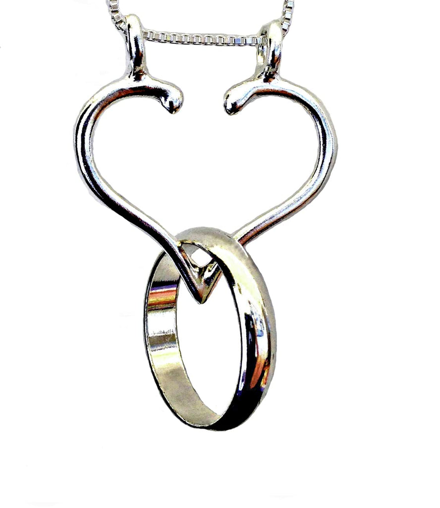 Quality STERLING SILVER Ring Holder Necklace Heart Pendant, Handmade in USA for Womens Rings. Choose chain 18, 20, or 24 inch. Thoughtful, meaningful gift for Mom, Wife, Doctor Nurse Surgeon Engagement Wedding Band Keeper