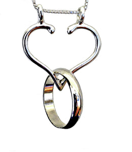Quality STERLING SILVER Ring Holder Necklace Heart Pendant, Handmade in USA for Womens Rings. Choose chain 18, 20, or 24 inch. Thoughtful, meaningful gift for Mom, Wife, Doctor Nurse Surgeon Engagement Wedding Band Keeper