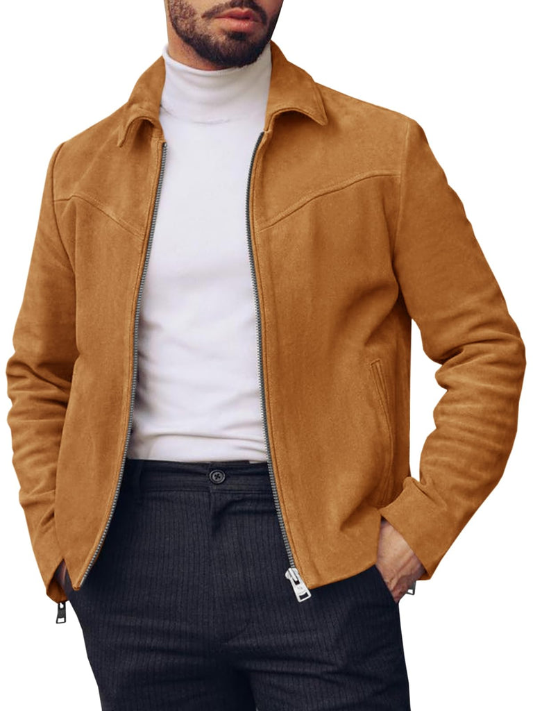 Runcati Men's Suede Jacket Full Zip Casual Vintage Jackets Lightweight Classic Trucker Coat