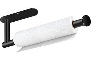 Paper Towel Holder, Self Adhesive or Drilling Paper Towel Holder Under Cabinet, Stainless Steel Black Paper Towel Holders Wall Mount for Kitchen, Bathroom, Sink, Pantry, Fridge
