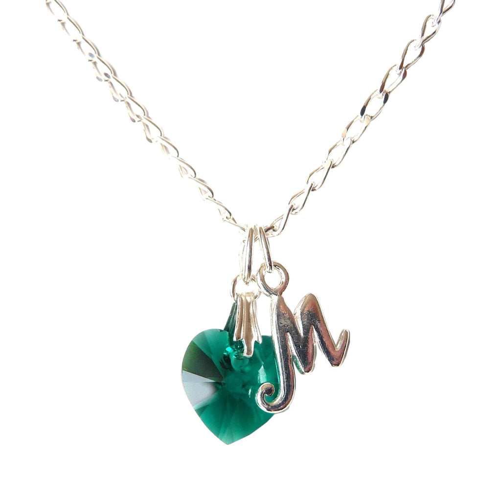 Birthstone Necklace for Girls and Women, Heart Necklace, Sterling Silver Initial Necklace, Choose Length Charm and Birthstone, Personalized Jewelry Gift