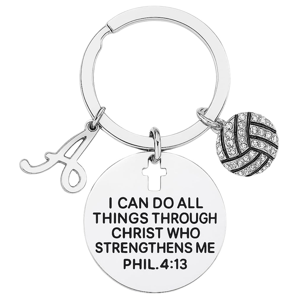 Personalized Volleyball Charm Keychain with Inspirational Scripture Phil. 4:13, Christian Faith Jewelry, Volleyball Gifts for Women, Teens, and Girls