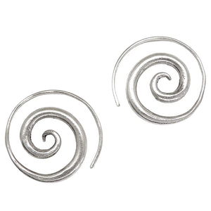 Sterling Silver Simple Spiral Earrings, Handmade Minimalist Rustic Tribal Thick Swirl Hoop for Women or Men, 7/8 inches Medium size Coil Earrings