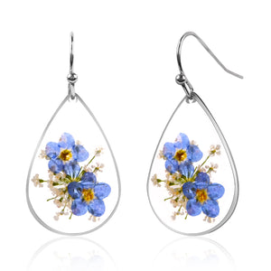 Desnuage Forget Me Not Handmade Pressed Flower Earrings Sterling Silver Drop Dangle Resin Dry Flower Earrings for Women Trendy