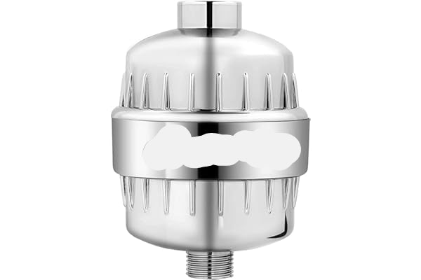 Silver shower filter with Aquabliss branding on a white background