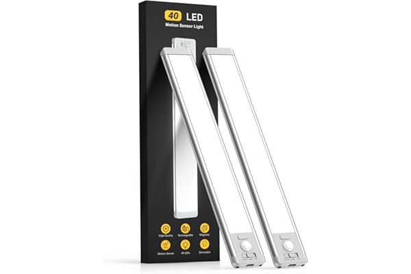 MCGOR 10inch Under Cabinet Lighting, 2 Pack Rechargeable Motion Sensor Light Indoor, 5 Levels Dimmable Magnetic Closet Lights, Wireless Under Counter Lights for Kitchen, Stairs