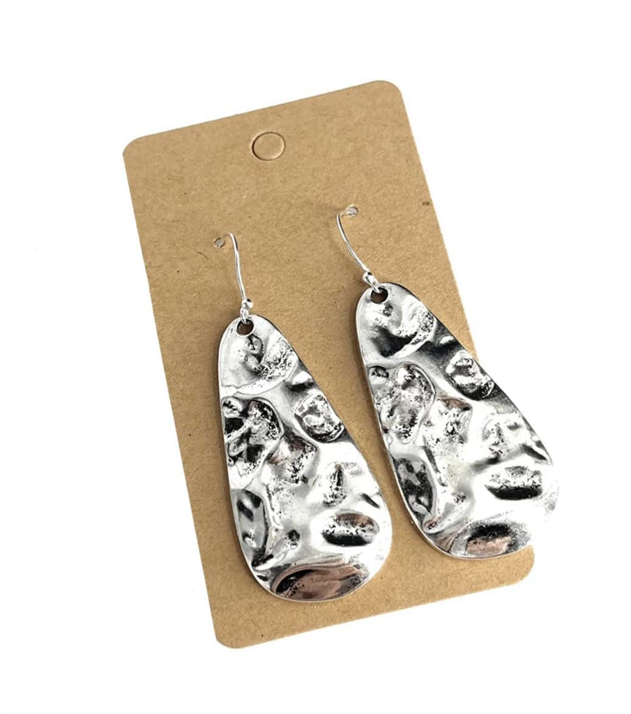 Large Hammered Silver Teardrop on Sterling Silver Earrings Statement Jewelry