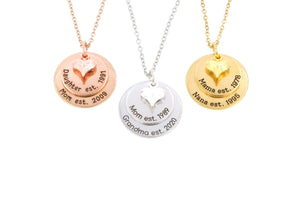 DistinctlyIvy Mom Necklace - 15mm 20mm Stainless Steel - Personalized Engraved Silver Gold Rose Gold - Grandma Established Mother Jewelry Gift - DGR-1520MM