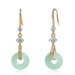 Handmade Vintage Jade Earrings for Women 14K Gold Plated Dangle Drop Earrings with Cubic Zirconia Green Jade Jewelry