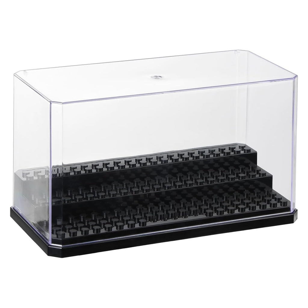 Minifigure Display Case, Clear Acrylic Display Case for Mini Action Figure Blocks Storage, 3 Layer Small Figure Display Box Collection Models Minifigures Bricks Blocks Toys, Dustproof, Black