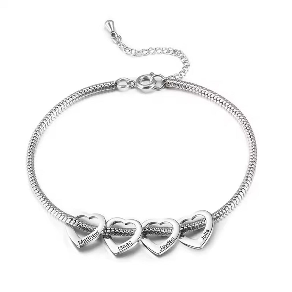 Personalized Mom Bracelet - Mother Bracelet - Engraved Mom Heart Bracelet with Kids Name - Mother's Day Gift - Mom Birthday Gifts - Personalized Mother Jewelry - Kid Heart Pendant Bracelet with Names