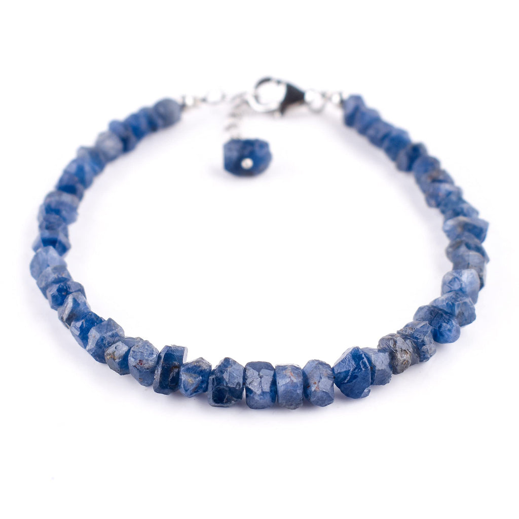 InfinityGemsArt Blue Sapphire Bracelets For Women Crystal Handmade String Raw Gemstone Rough September Birth Stone Jewelry Crystals and Healing Stones 925 Sterling Silver Chain 8 inchs
