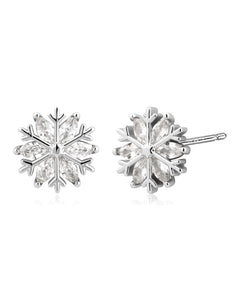 Small 925 Sterling Silver Snowflake Stud Earrings for Women Minimalist Snow White Earrings with Cubic Zirconia for Winter or Christmas Jewelry
