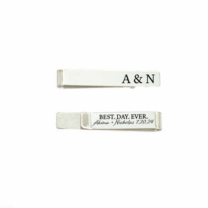 SM Design Personalized Initials Tie Clip - Best Day Ever - Stainless Steel - Wedding & Engagement - Men's Tie Bar