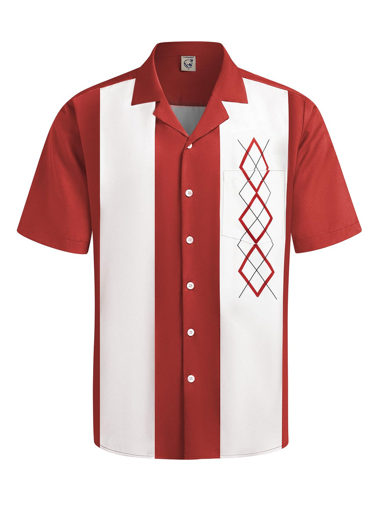 Hardaddy Men's Camp Collar Retro Vintage Bowling Button Down Shirt with Pocket Casual Short Sleeve Beach Shirts Summer Red M