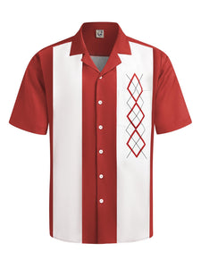Hardaddy Men's Camp Collar Retro Vintage Bowling Button Down Shirt with Pocket Casual Short Sleeve Beach Shirts Summer Red M