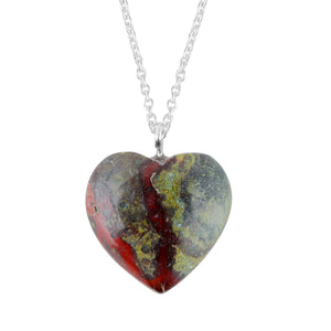 Thecraftman Natural Dragon Jasper Gemstone Pendant Necklace, AAA Quality Polished Heart Stones Necklace, Handmade Jewelry, Healing Crystals, Silver Adjustable Chain -18inch, Gift for Women