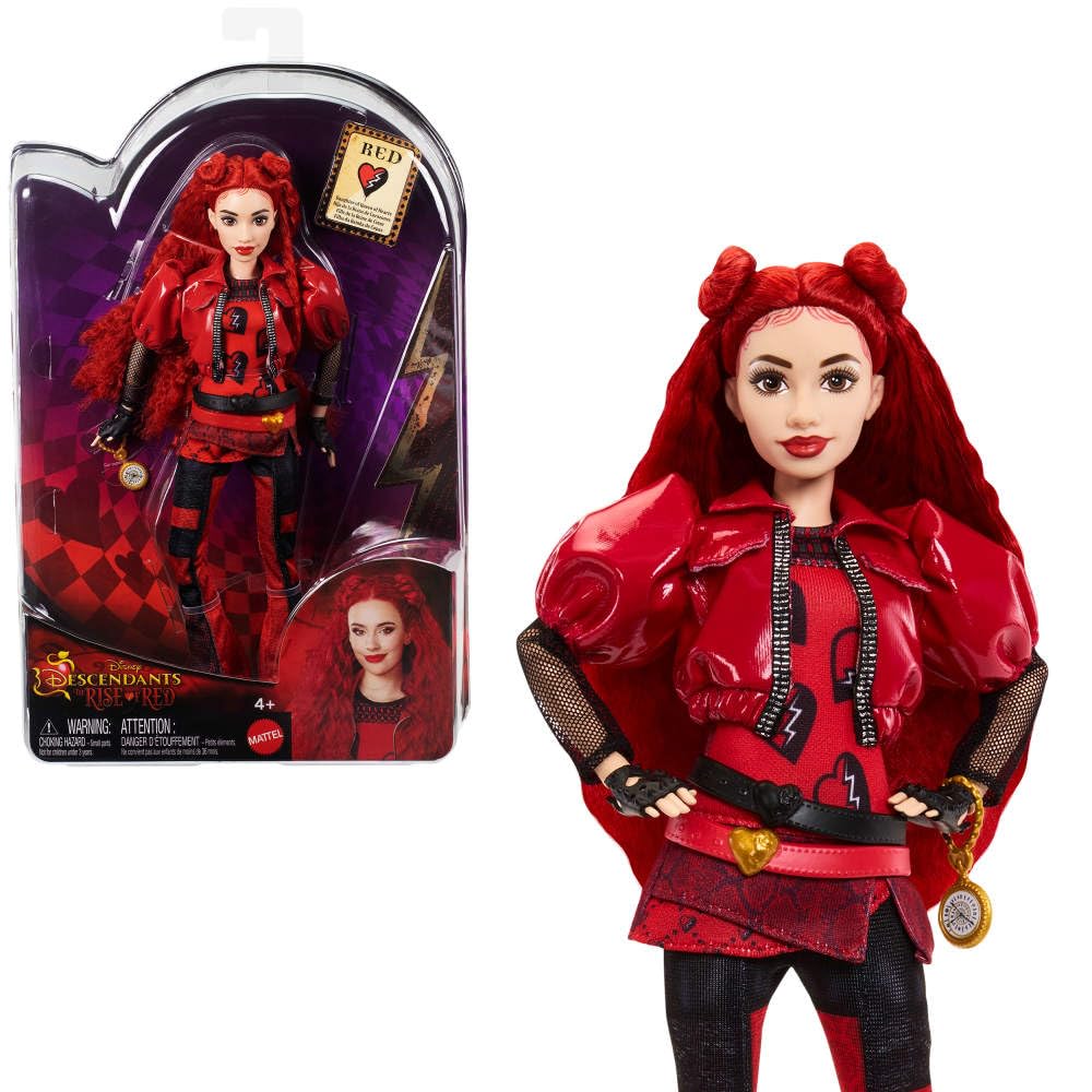 Mattel Disney Descendants: The Rise of Red Fashion Doll & Accessory – Red, Daughter of Queen of Hearts with Movie-Inspired Clothes & Pocket Watch