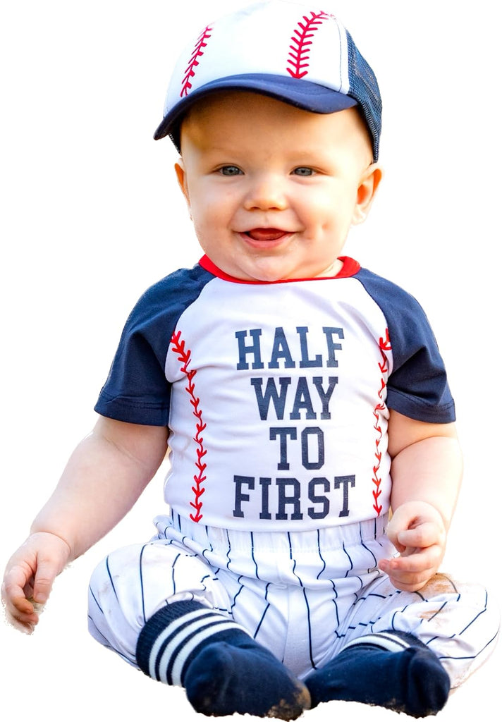 Personalized Half Birthday Boy Girl Half Way Half 1/2 Way to First® 6 Month Baseball Outfit Set