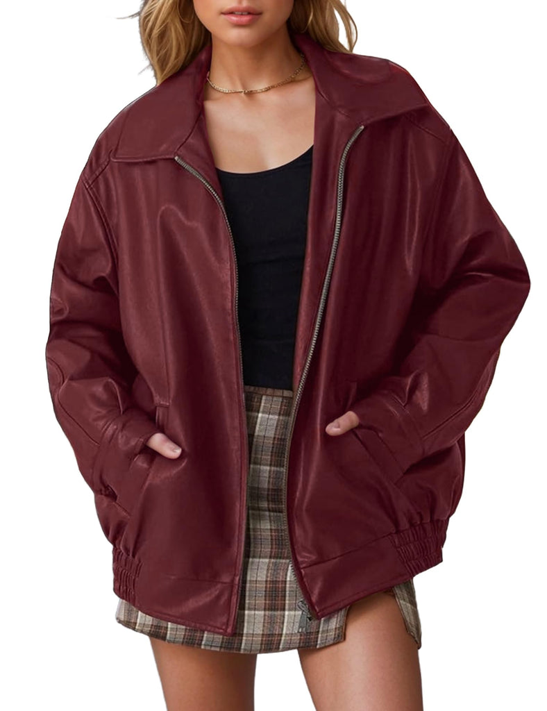 APRROOT Leather Jacket Women Oversized Faux Motorcycle Bomber Jackets Fall Fashion Outfits 2024 Winter Clothes with Pocket