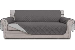 Easy-Going Reversible Couch Cover for 3 Cushion Couch Sofa Cover for Dogs Water Resistant Furniture Protector Cover with Foam Sticks Elastic Straps for Pet Cat (Sofa, Gray/Light Gray)