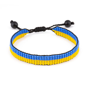 Ukraine Flag Bracelet: Handmade Bracelet,Adjustable Beaded Boho-Style Rope Bangle with Patriotic Design