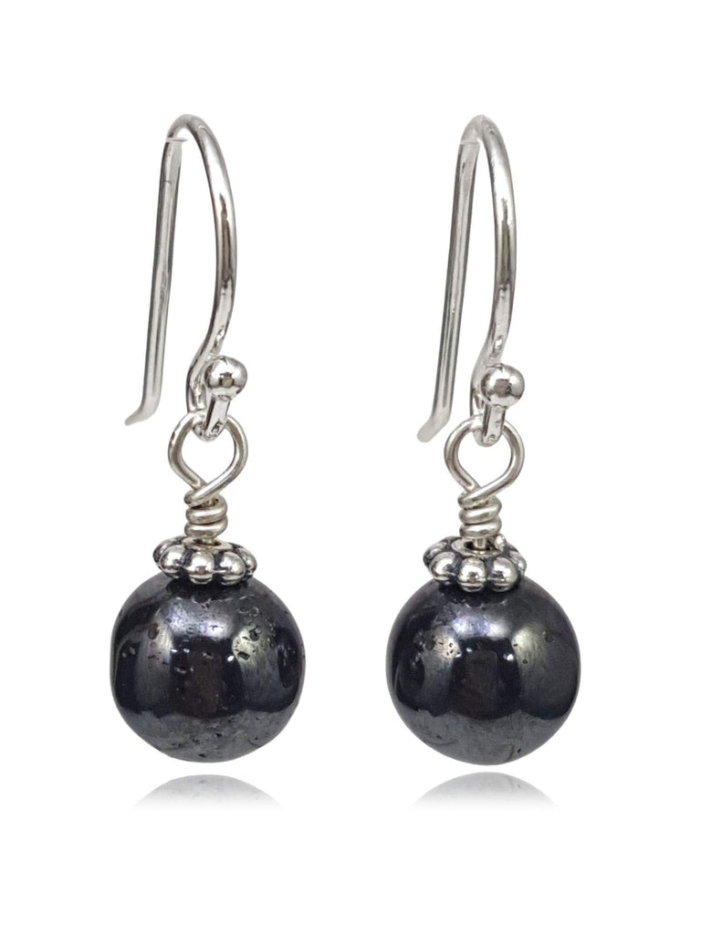 Sterling Silver Hematite Beaded Drop Earrings, Handmade Gemstone Dangle Jewelry