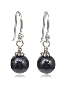 Sterling Silver Hematite Beaded Drop Earrings, Handmade Gemstone Dangle Jewelry