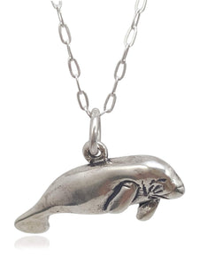 EnCharmed Sterling Silver Manatee Sea Cow - Tranquility and Trust - Nautical and Marine Themed Charm Necklace, 18"