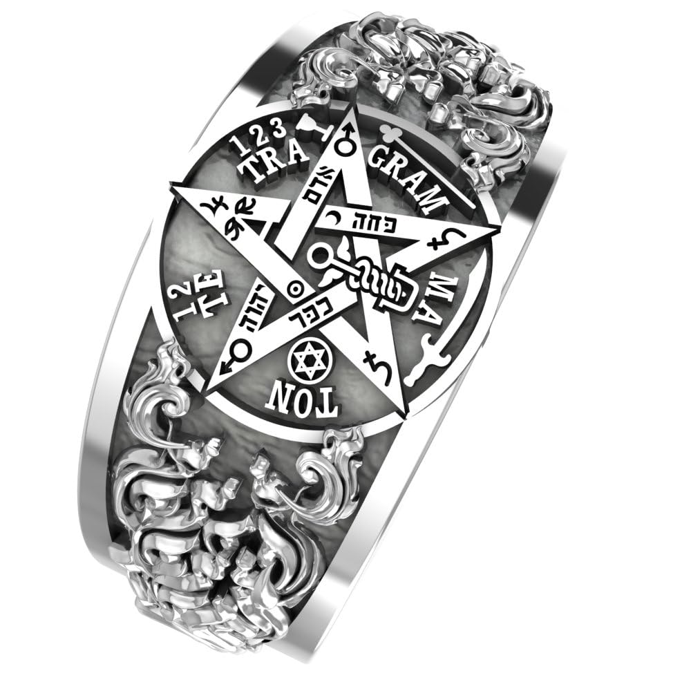 925 Sterling Silver Ceremonial Magic Seal of Solomon Tetragrammaton Band Ring Size 6-15