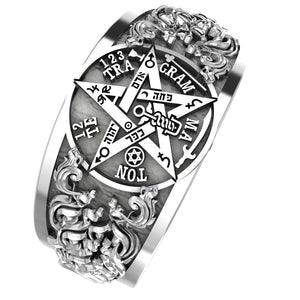 925 Sterling Silver Ceremonial Magic Seal of Solomon Tetragrammaton Band Ring Size 6-15