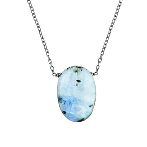 NJCRAFT Natural Rainbow Moonstone Gemstone Dainty Pendant Necklace, Handcrafted Jewelry, Chakra Stones, Healing Crystals, Adjustable Silver Plated Chain, Gift for Womem, 18 Inch