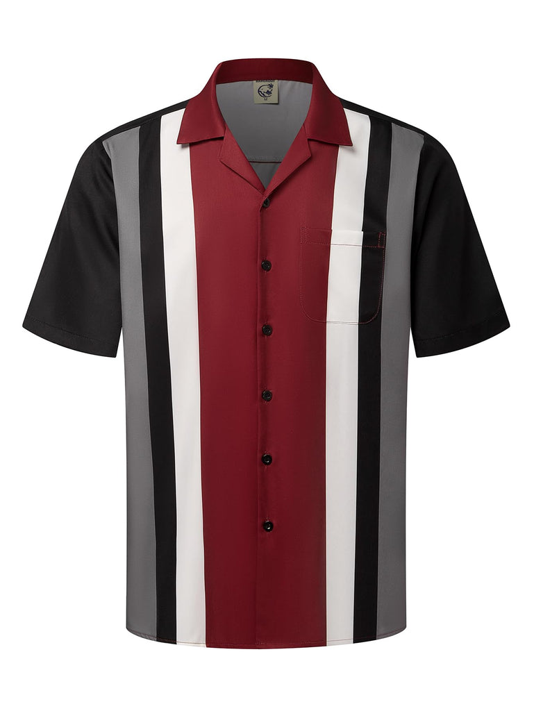 Hardaddy Men's Camp Collar Retro Vintage Bowling Shirt Short Sleeve Button Down with Pocket Casual Hawaiian Shirt Summer Beach Red Black 3XL