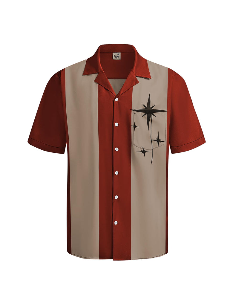 Hardaddy Men's Camp Collar Retro Vintage Bowling Button Down Shirt with Pocket Casual Short Sleeve Beach Shirts Summer Crimson Red XL