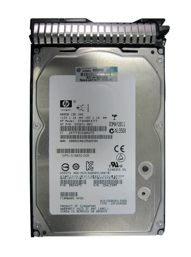 EF0600FATFF - HPE 600GB SAS 6Gb/s Hot Swap Dual Port 15000RPM 3.5-inch Internal Hard Drive with Smart Carrier Tray