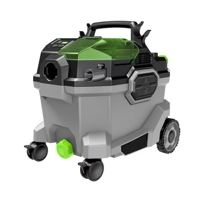 Gray and green EGO power tool on a white background