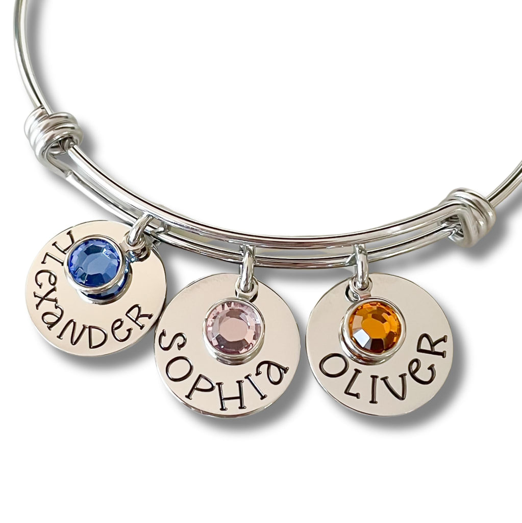 Personalized Birthstone Bracelet - Mother's Day Gift - Silver, Gold, Rose Gold Bracelet - with Kid's Names - Gift For Her - Handmade Name Jewelry - For Mom or Grandma with Stones