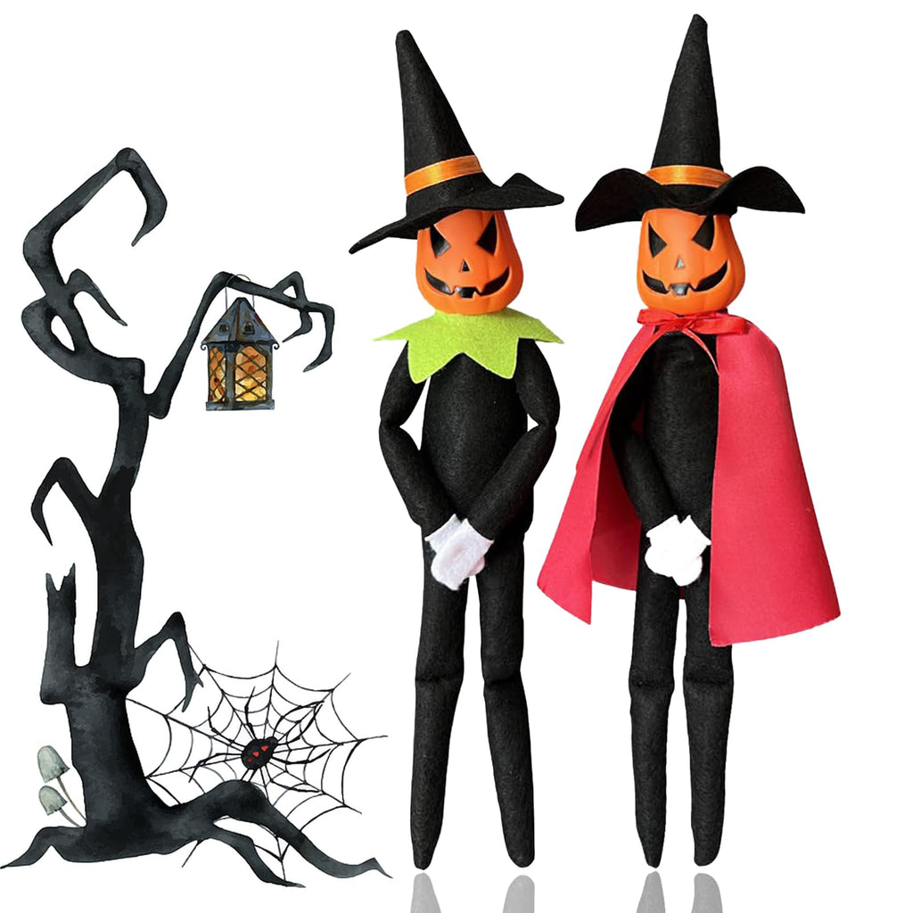 2025 New 14Inch Halloween Pumpkin Elf Plush Stuffed Doll,Handmade Stuffed Christmas Pumpkin Elf Toys Ornament for Halloween and Autumn Harvest Holiday Tabletop Home Decorations (Green 1pc + red 1pc)