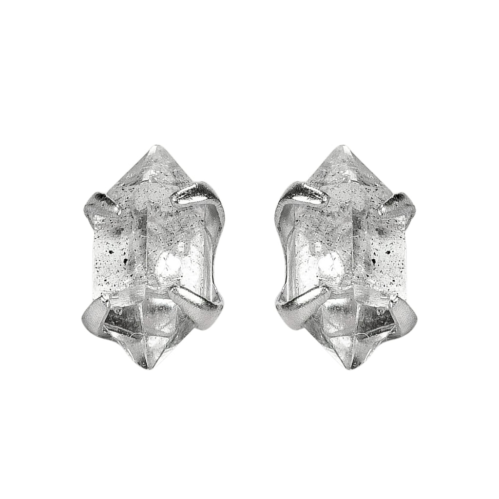 Very Tiny Raw Herkimer Diamond Stud Earrings in Sterling Silver | Minimalist Fashion for Women and Girls