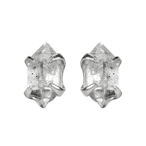 Very Tiny Raw Herkimer Diamond Stud Earrings in Sterling Silver | Minimalist Fashion for Women and Girls