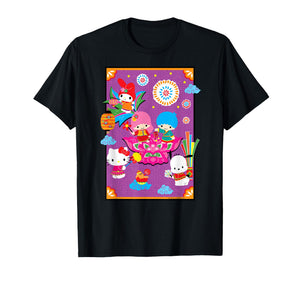 SANRIO Hello Kitty & Friends Lunar New Year Festival T-Shirt - Unisex-Adults, Black, Small, Short Sleeve