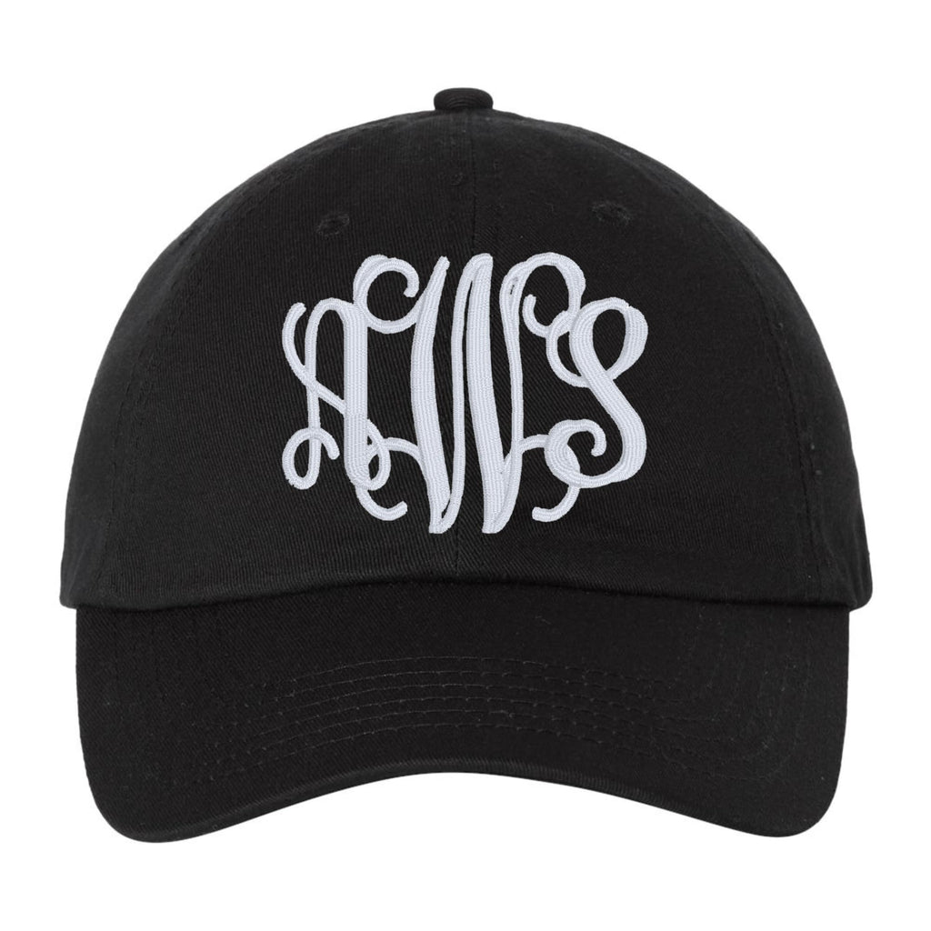 Three 3 Letter Initial Monogrammed Hat, Baseball Cap or High Ponytail Messy Bun, Cute Embroidered Sewn Handmade Gift Present, Cursive Script Font, Bridesmaids Wedding Vacation Girls Trip Wife Mom Her