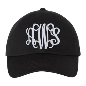 Three 3 Letter Initial Monogrammed Hat, Baseball Cap or High Ponytail Messy Bun, Cute Embroidered Sewn Handmade Gift Present, Cursive Script Font, Bridesmaids Wedding Vacation Girls Trip Wife Mom Her