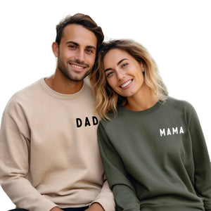 Verita Culture Mama and Dad Matching Letter Printed Graphic Casual Top Long Sleeve Crewneck Sweatshirt Sand