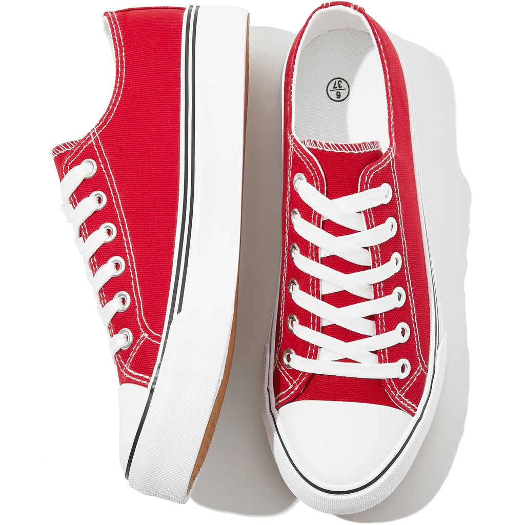FRACORA Womens White Black Canvas Sneakers Low Top Canvas Shoes for Women Tennis Shoes(Red,US6.5)