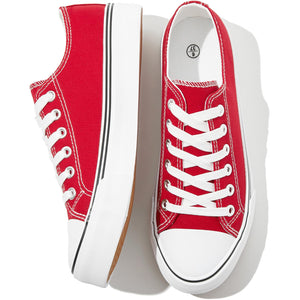 FRACORA Womens White Black Canvas Sneakers Low Top Canvas Shoes for Women Tennis Shoes(Red,US6.5)