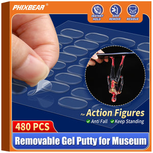 480 Pcs Removable Gel Glue Putty for Museum Action Figures, Clear Earthquake Adhesive Dots, Sticky Tack Dots for Wall Hanging, 0.31x 0.51 Wax Mounting Putty