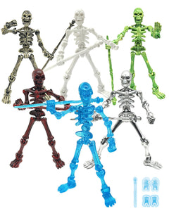 T13 Skeleton Action Figures - 6 Pack Glow in The Dark, DIY Assembly Required, Multi-Jointed Posable Bones, Unfinished Skull Kit for Halloween Party Favors, Goth Desktop Decor, Gift for Kids & Adults